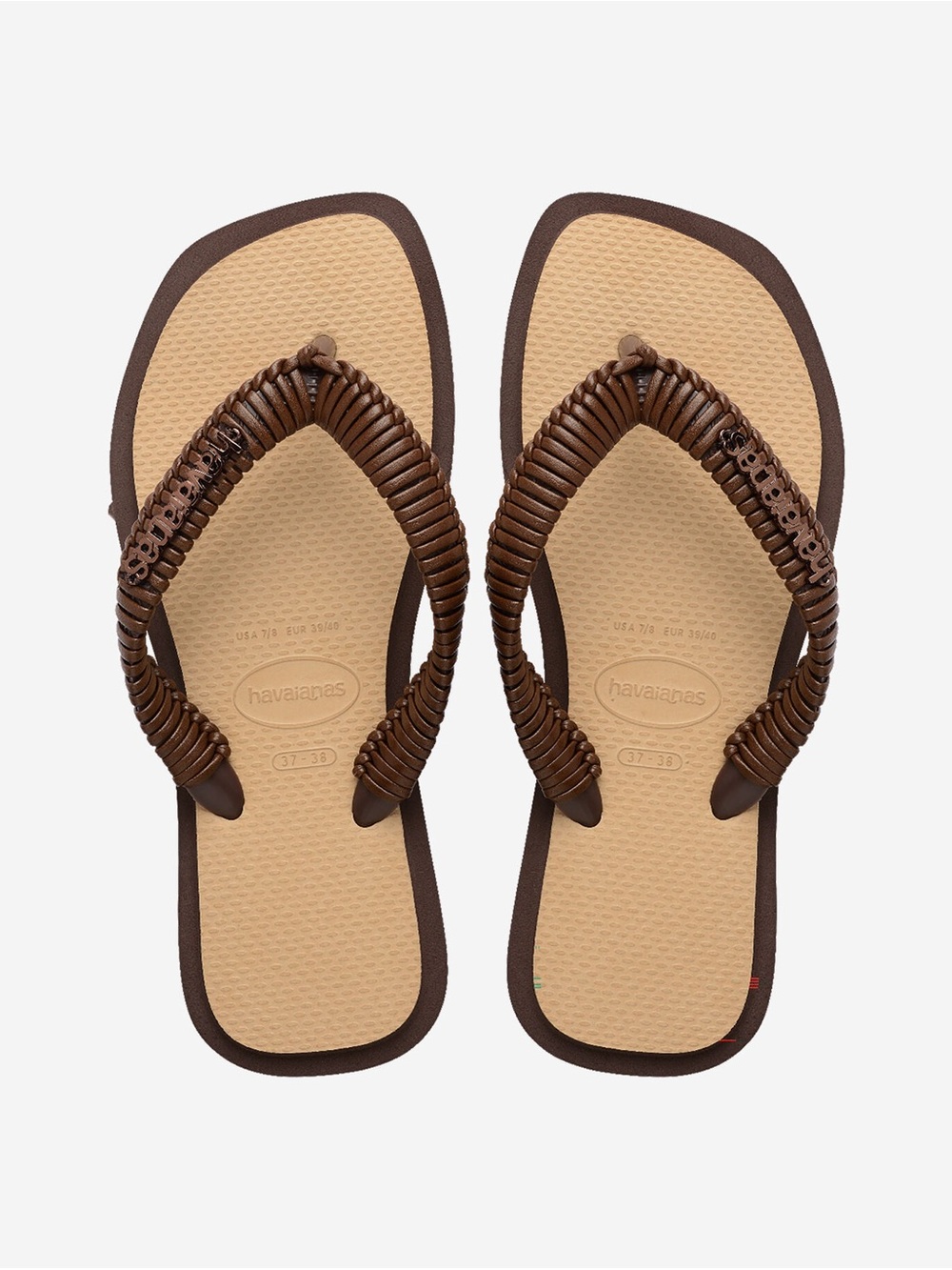 Havaianas Women’s Tan Footbed with Brown Woven-Style Strap Flip Flops